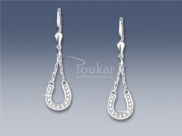 SAN 03 AUW - Zlaté náušnice Podkova se zirkony visací s řetízkem bílé zlato